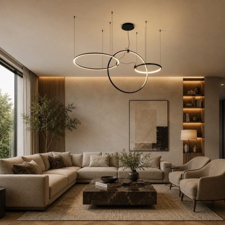 AQFORM BUCLO hoop 59987 LED pendant lamp with three hanging rings