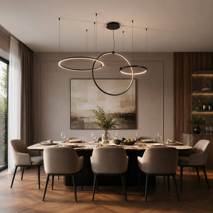 AQFORM BUCLO hoop 59987 LED pendant lamp with three hanging rings