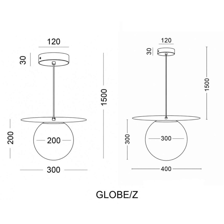 ELKIM GLOBE/Z LED sphere pendant lamp, 20 cm or 30 cm, black, 3000K