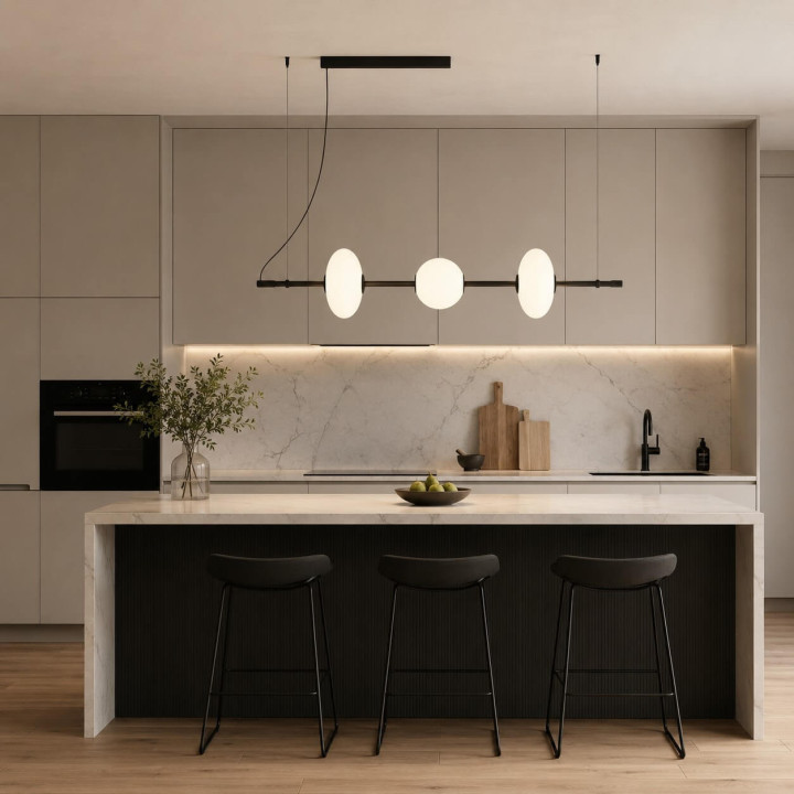AQFORM BEADS horiz line LED pendant 57990 3 glass shades