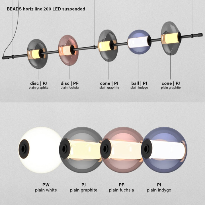 AQFORM BEADS horiz line LED pendant 57991 5 glass shades