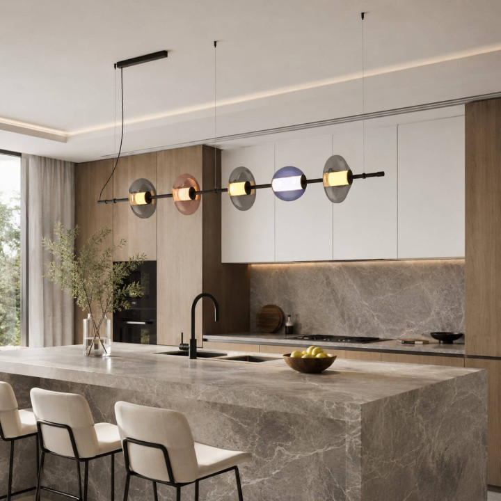 AQFORM BEADS horiz line LED pendant 57991 5 glass shades