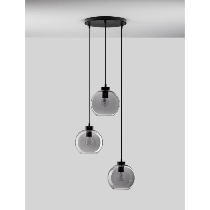 LUCES REPOS LE42650 pendant lamp, 3 smoked glass spheres