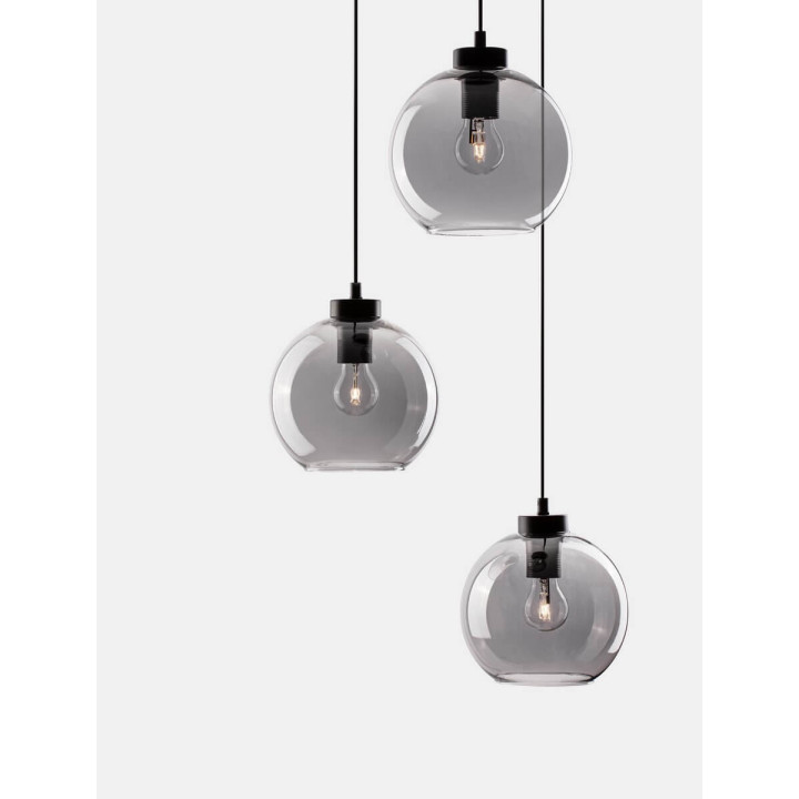 LUCES REPOS LE42650 pendant lamp, 3 smoked glass spheres