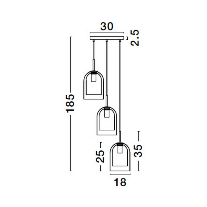 LUCES BONAO LE42640/3 3xE27 pendant lamp with double glass shades