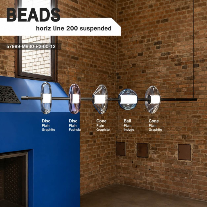 AQFORM BEADS horiz line LED zwieszany 57991 5 szklanych kloszy 200cm