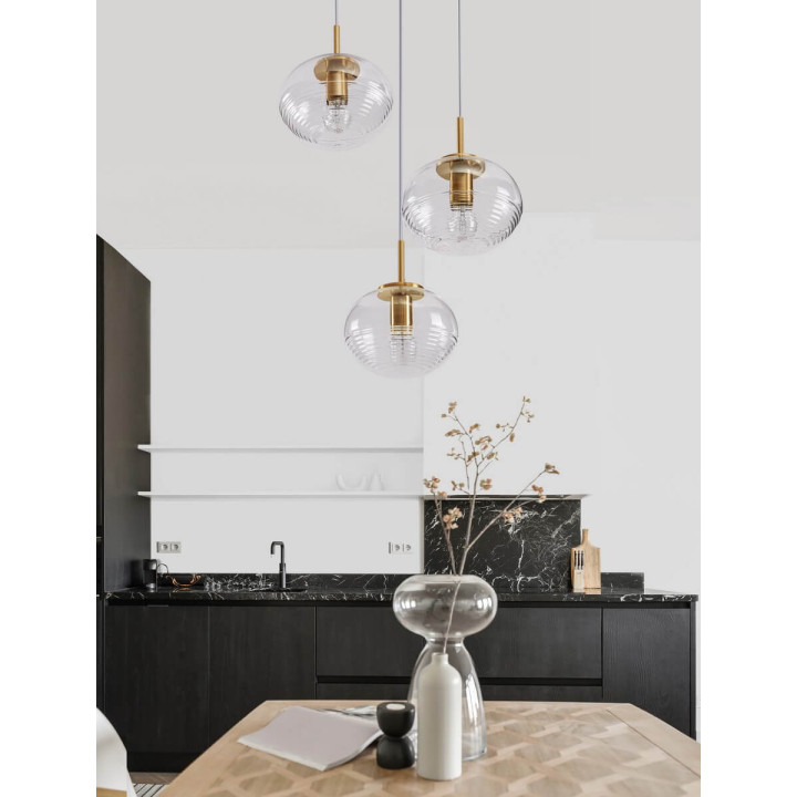 LUCES HAINA LE42646 gold pendant lamp with fluted glass shades