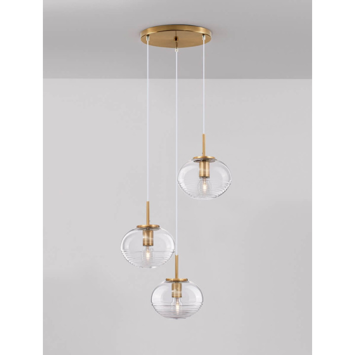 LUCES HAINA LE42646 lampa wisząca złota z ryflowanymi szklanymi kloszami