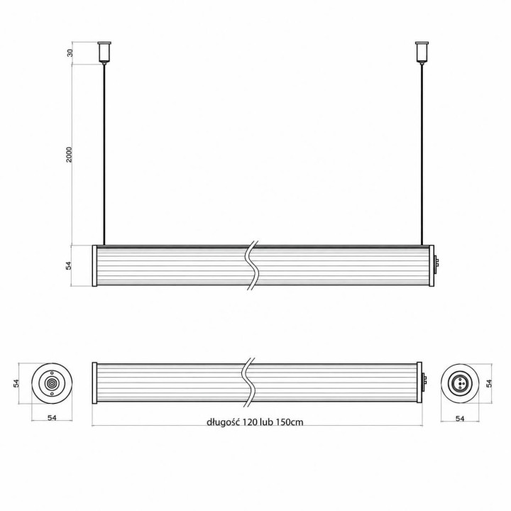 LUMEA Tube SL1097 lampa wisząca rura LED 3000K-4000K czarna 120-150cm