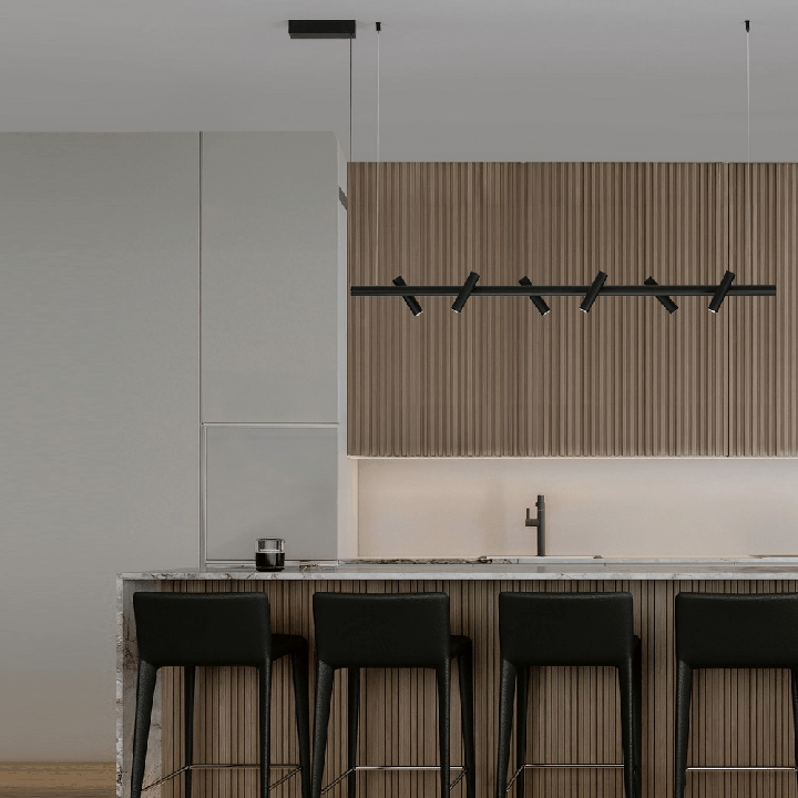 LUCES AVELO czarna lampa wisząca LED 120cm nad wyspę, blat i st&oacute;ł