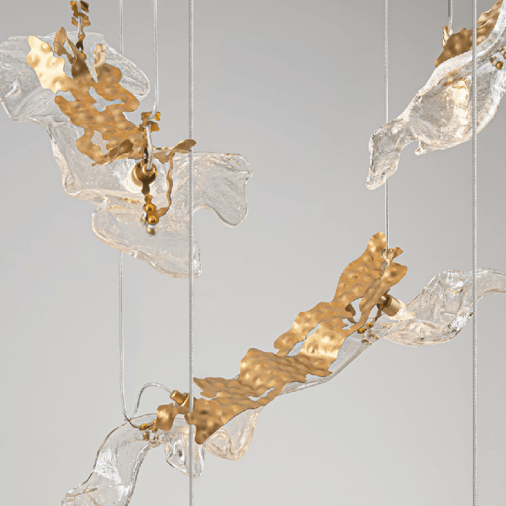 LUCES AVESA gold LED pendant lamp, 34W, 3000K, made of steel and glass
