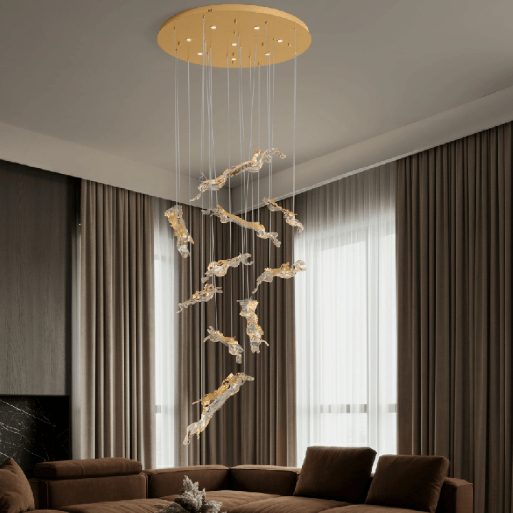 LUCES AVESA gold LED pendant lamp (3000K) made of steel and glass