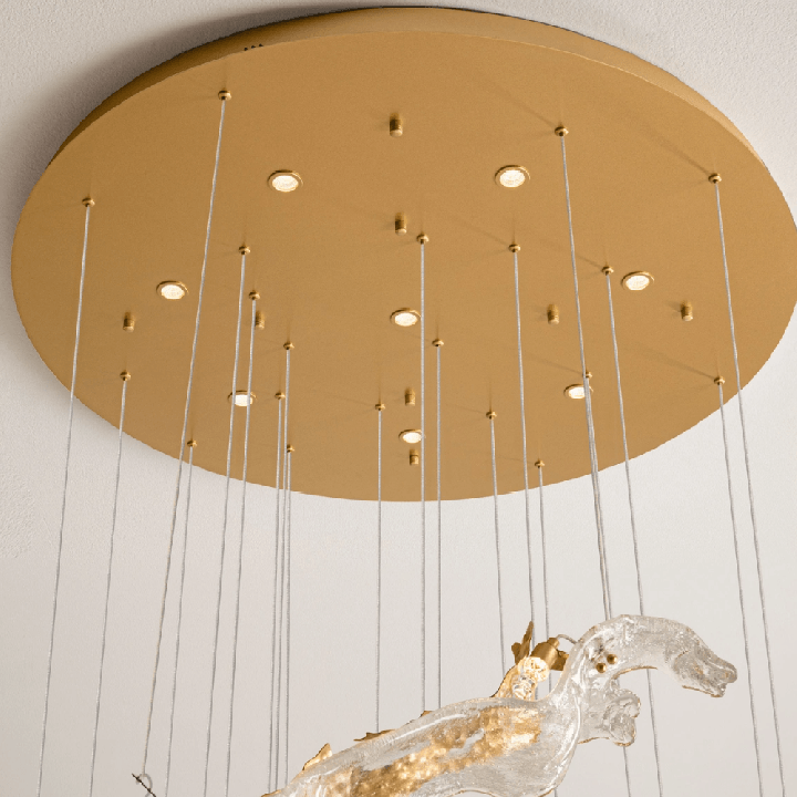 LUCES AVESA gold LED pendant lamp (3000K) made of steel and glass