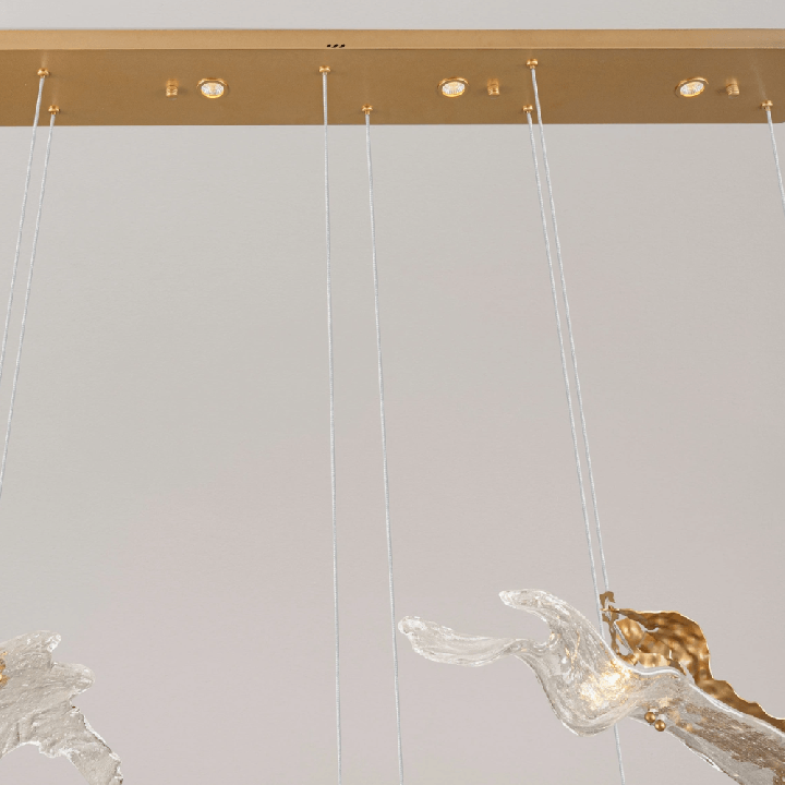 LUCES AVESA lampa wisząca LED 3000K ze szkła, złota podłużna podstawa