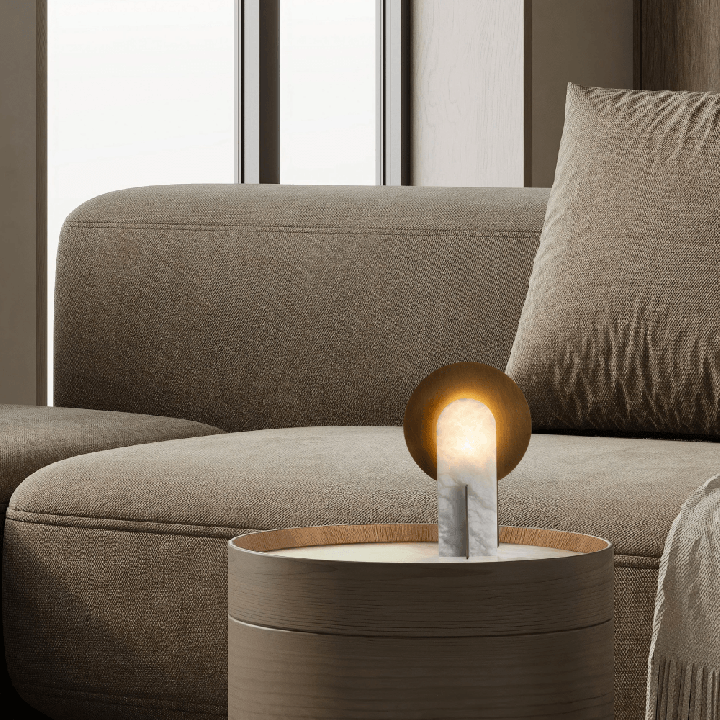 LUCES AVIEL lampa stołowa z alabastru i mosiądzu, dotykowy ściemniacz
