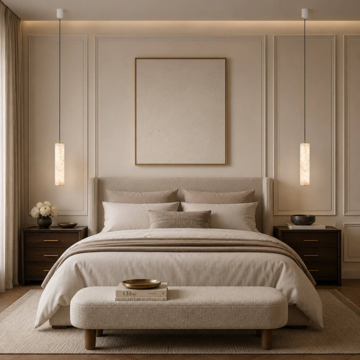 LUCES DILETTO 7W LED pendant lamp, alabaster, gold and white finish