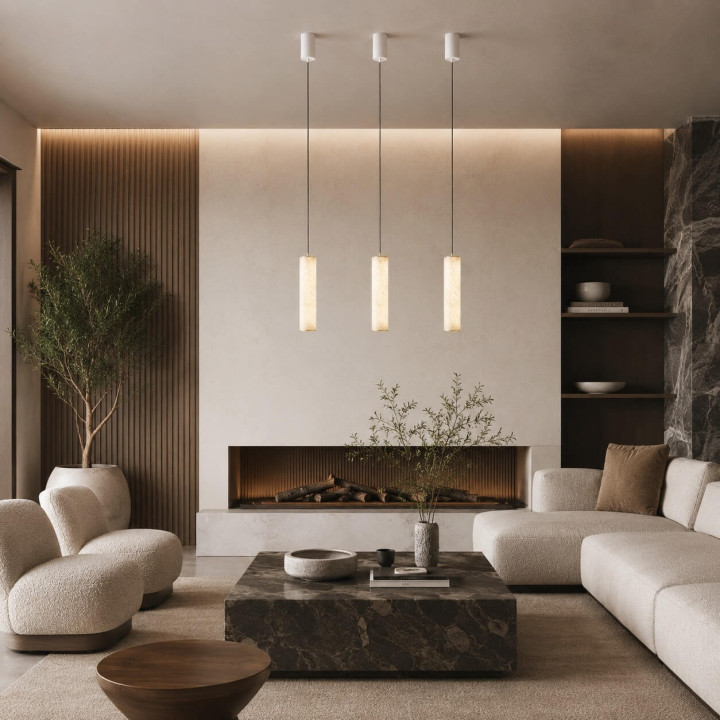 LUCES DILETTO 7W LED pendant lamp, alabaster, gold and white finish