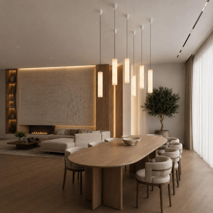 LUCES DILETTO 7W LED pendant lamp, alabaster, gold and white finish