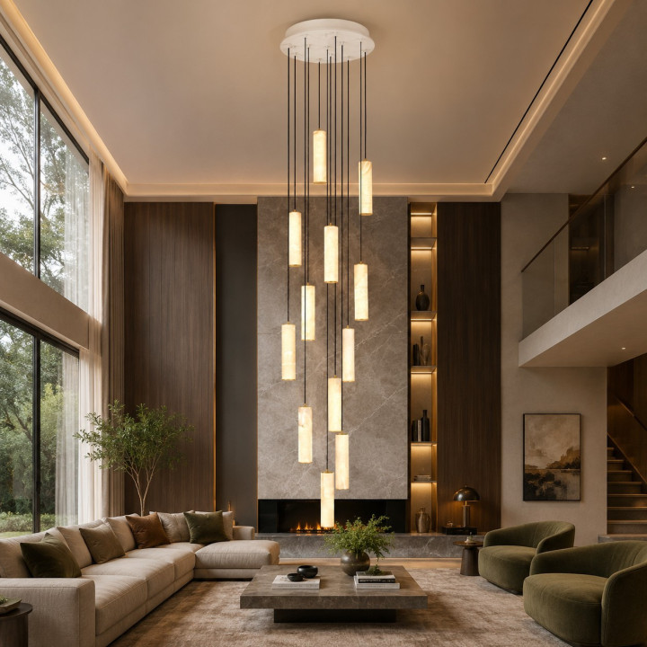 LUCES DILETTO luxury alabaster and gold LED pendant lamp 2100lm