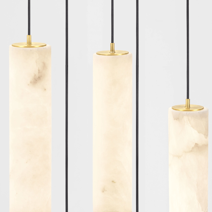LUCES DILETTO alabaster and aluminum pendant lamp, suspended tubes