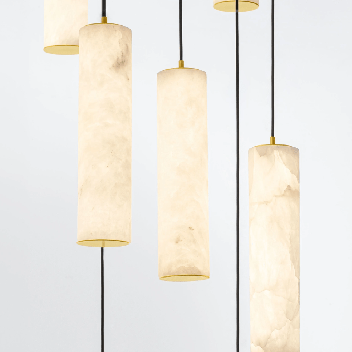 LUCES DILETTO lampa wisząca z alabastru i aluminium, zwieszane tuby