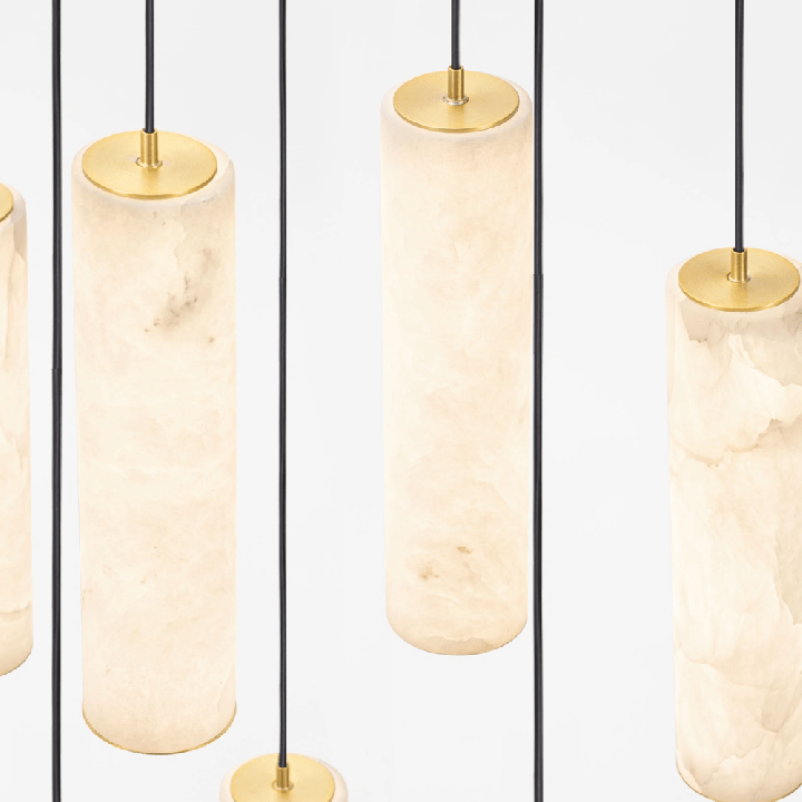 LUCES DILETTO alabaster and aluminum pendant lamp, suspended tubes