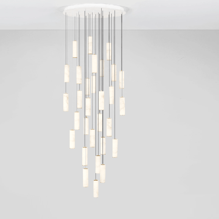 LUCES DILETTO duża lampa wisząca z alabastru 334cm, zwieszane tuby LED