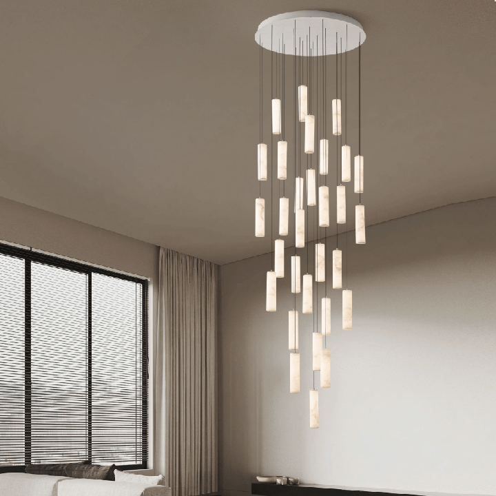 LUCES DILETTO duża lampa wisząca z alabastru 334cm, zwieszane tuby LED
