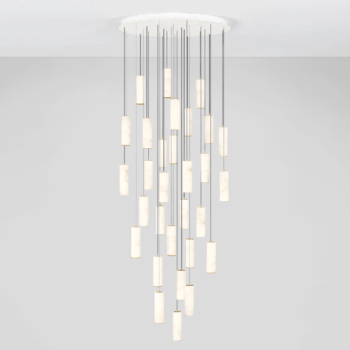 LUCES DILETTO alabaster and aluminum pendant lamp, suspended tubes