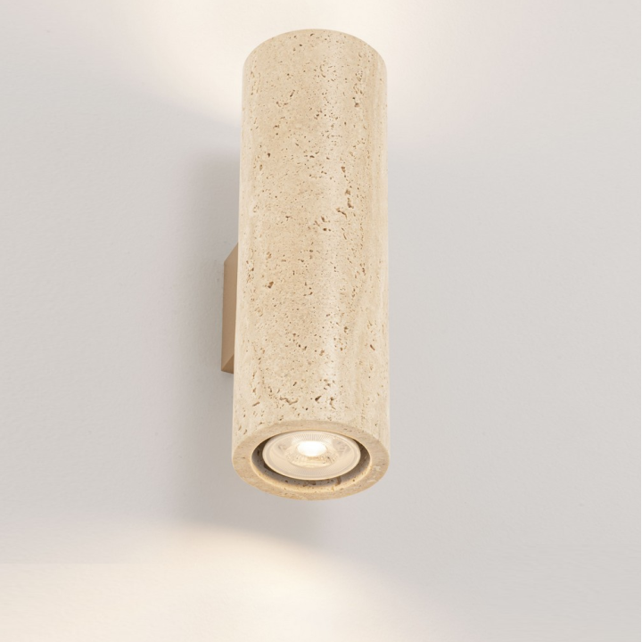 LUCES OLVIO 25cm tube wall lamp, 2xGU10, beige natural travertine 230V