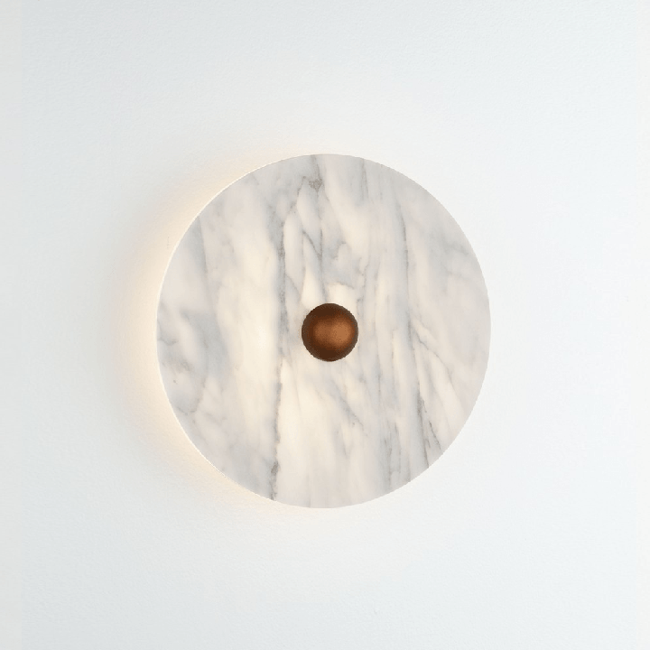 LUCES MARBELLE round LED wall lamp, 30 cm, white marble and bronze