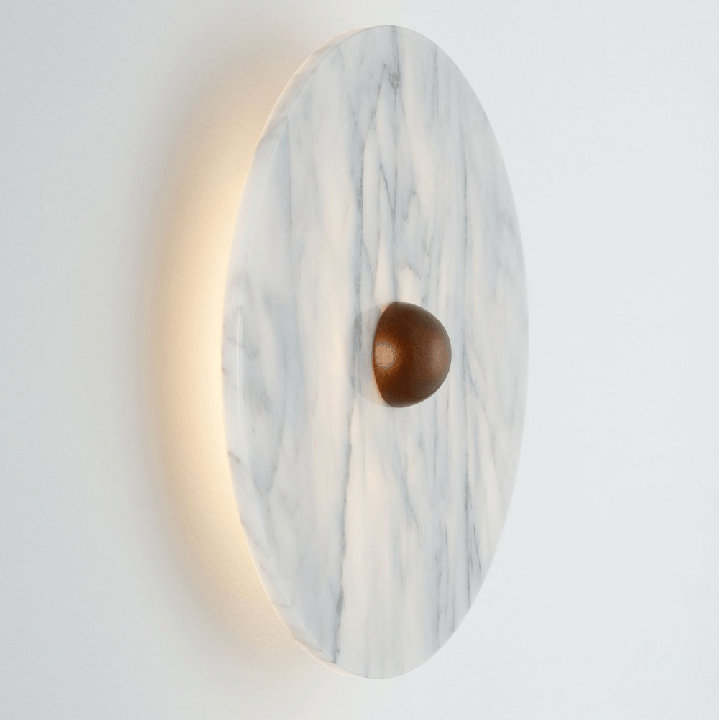 LUCES MARBELLE round LED wall lamp, 30 cm, white marble and bronze