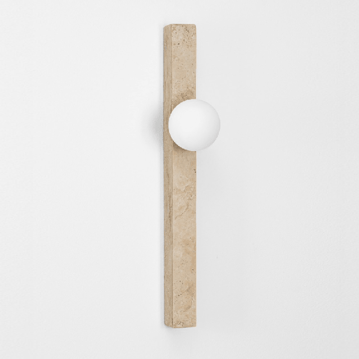 LUCES OVEE vertical wall lamp 60 cm, beige travertine, 10 cm sphere