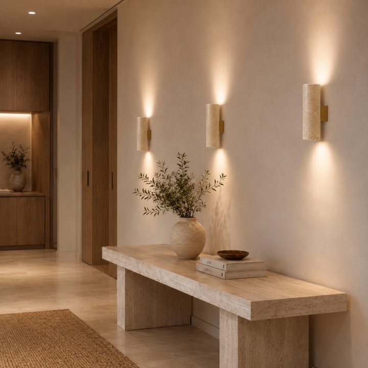 LUCES OLVIO 25cm tube wall lamp, 2xGU10, beige natural travertine 230V