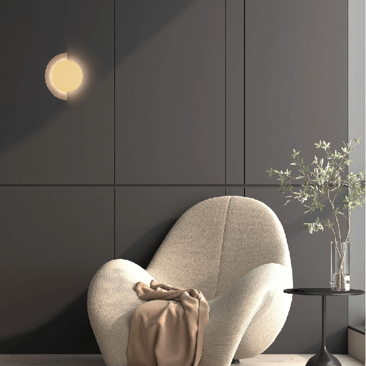 LUCES MOLLI designerski kinkiet LED 3000K beżowy trawertyn i złoty metal
