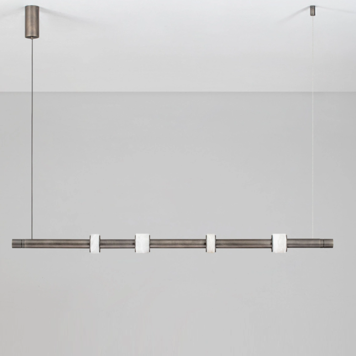 LUCES MARLOW szara podłużna 122cm lampa wisząca LED 20W + alabaster