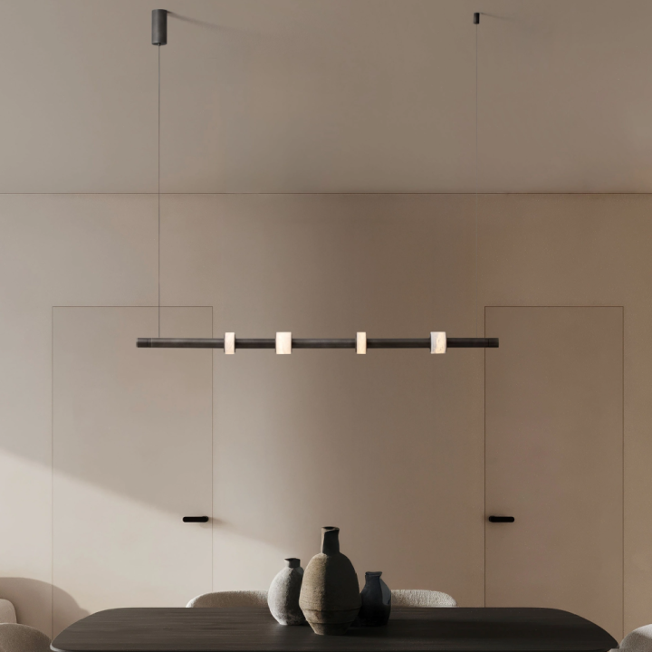 LUCES MARLOW szara podłużna 122cm lampa wisząca LED 20W + alabaster