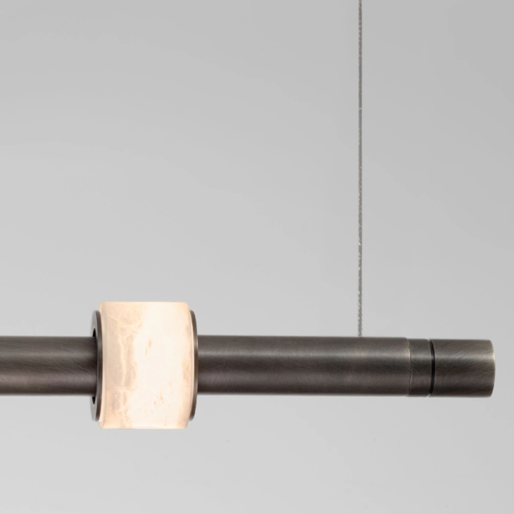 LUCES MARLOW szara podłużna 122cm lampa wisząca LED 20W + alabaster