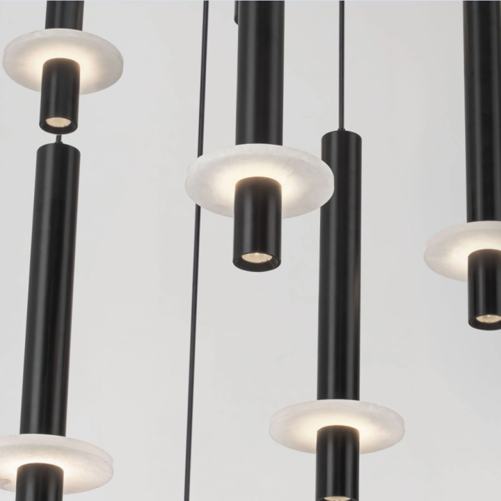 LUCES NOEMI lampa wisząca LED 65W z alabastru i metalu czarna, złota