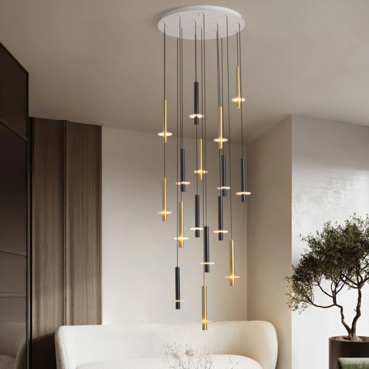 LUCES NOEMI cascading LED pendant lamp made of metal brass alabaster