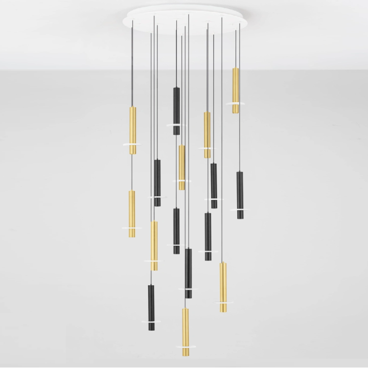LUCES NOEMI kaskadowa lampa wisząca LED z metalu, mosiądzu i alabastru
