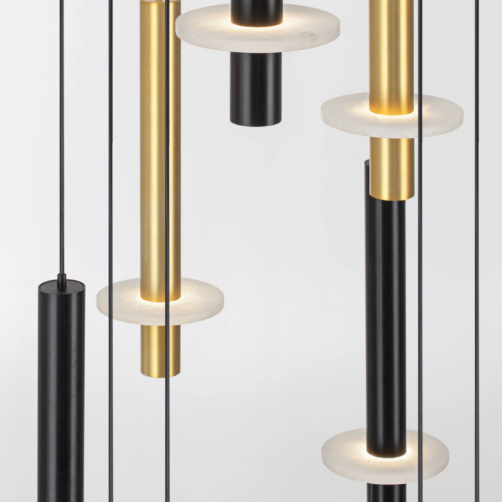 LUCES NOEMI cascading LED pendant lamp made of metal brass alabaster