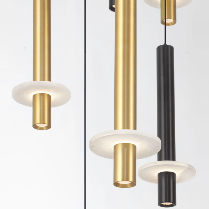 LUCES NOEMI cascading LED pendant lamp made of metal brass alabaster