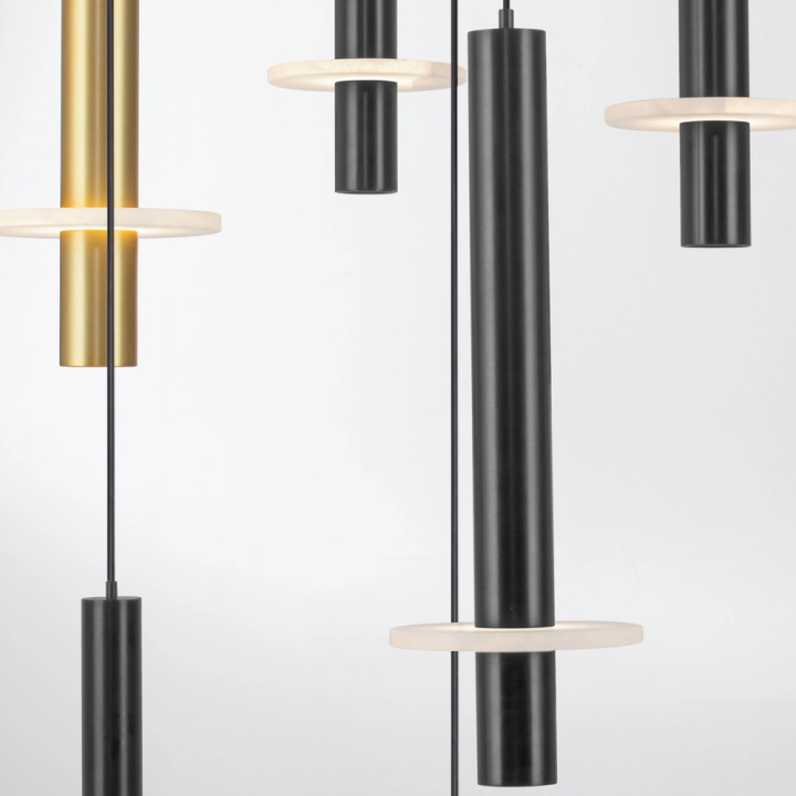LUCES NOEMI cascading LED pendant lamp made of metal brass alabaster