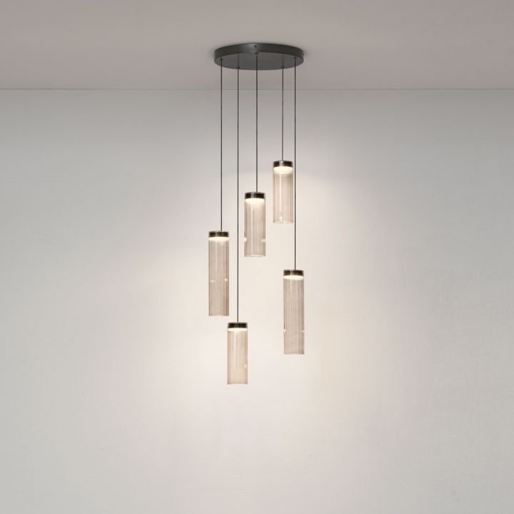 LUCES BRIELLE cascading LED pendant lamp with 5 glass shades