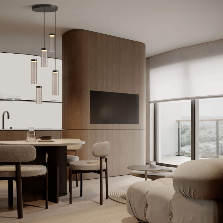 LUCES BRIELLE cascading LED pendant lamp with 5 glass shades