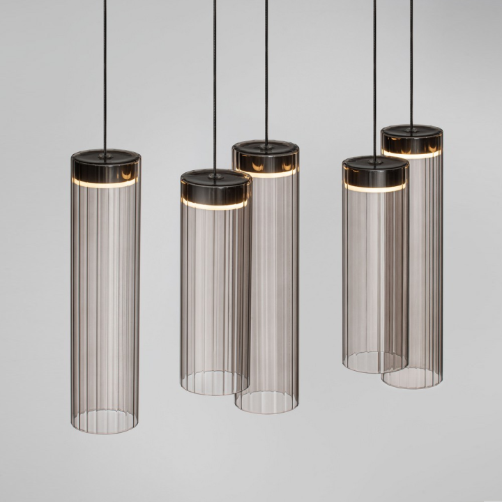 LUCES BRIELLE elongated LED pendant lamp with 8 glass shades