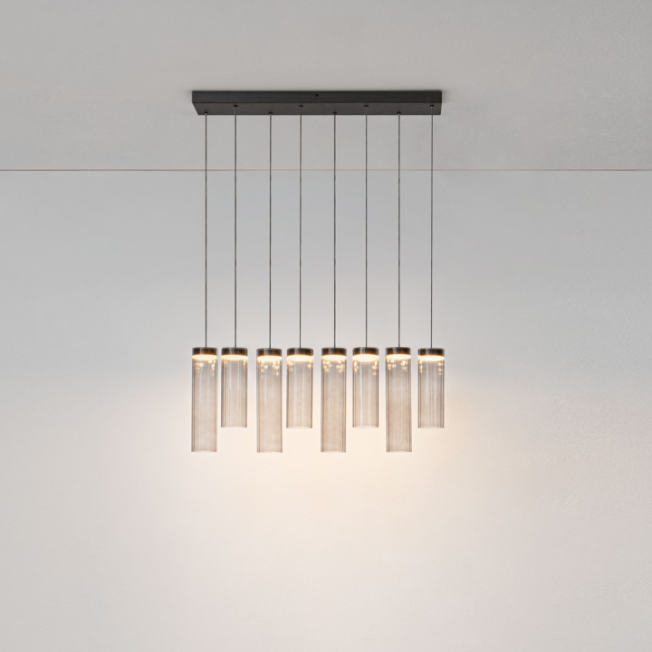 LUCES BRIELLE elongated LED pendant lamp with 8 glass shades