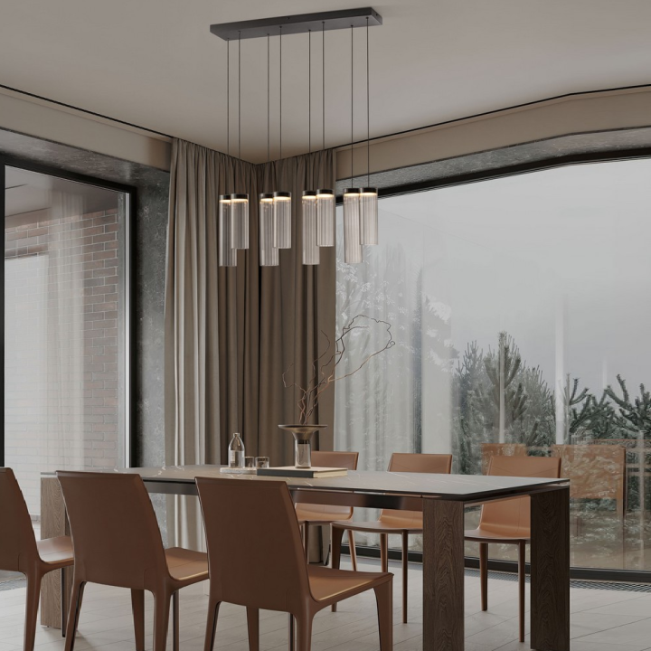 LUCES BRIELLE elongated LED pendant lamp with 8 glass shades