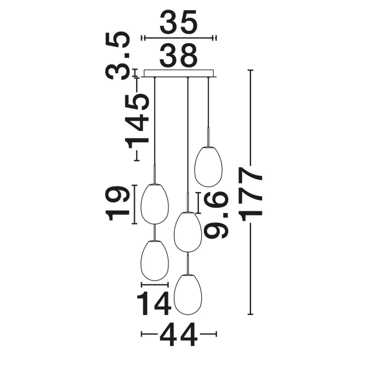 LUCES BRITA LED 20W 5 szklanych kloszy LED 4W w kształcie łzy